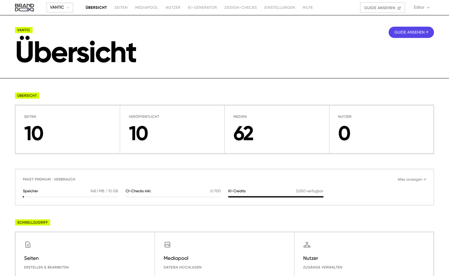 The client portal: package, usage and design-check overview of a brand guide